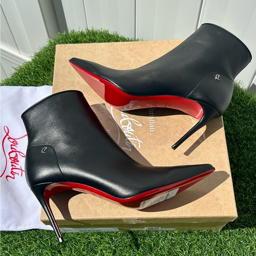 CHRISTIAN LOUBOUTIN SPORTY KATE BOOTY 85 BLACK LEATHER ANKLE BOOT ZIPPER SZ 39 - Picture 10 of 16
